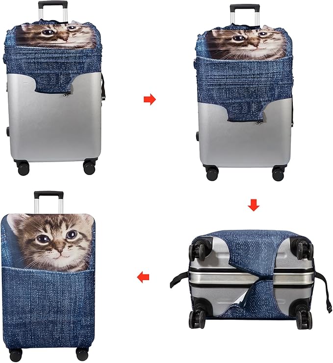 WUJIAONIAO Travel Luggage Cover Baggage Suitcase Cover Protector Skins 18-32 Inch (Cat B, XL (for 29-32 inch luggage))