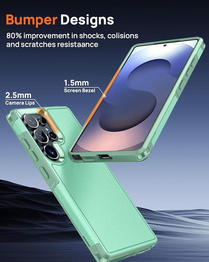 Lanhiem for Samsung Galaxy S25 Ultra Phone Case with Tempered Glass Screen Protector, Shock Absorption, Anti-Scratch Shockproof Case Cover for Samsung S25 Ultra, Green
