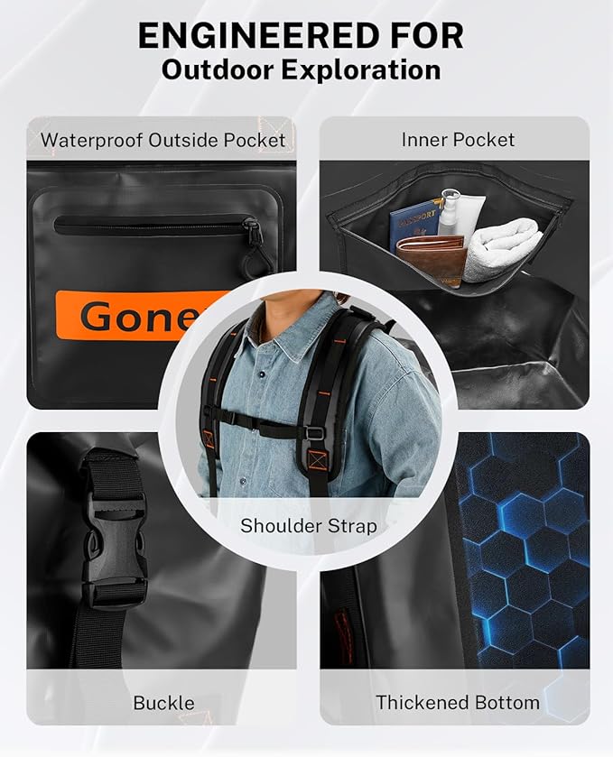 Gonex Waterproof Duffel Bag, 90L Heavy Duty Dry Duffle Bag with Reinforced Thickened Bottom, 3-in-1 Convertible Large Travel Backpack for Kayaking, Motorcycle, Camping & Boating, Black