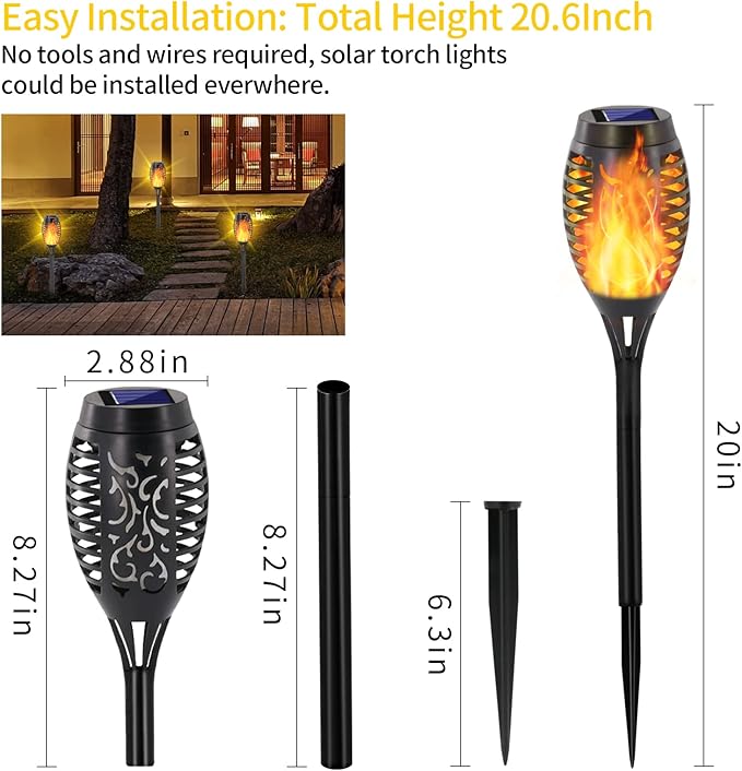 EOYIZW 8 Pack Solar Torch Light with Flickering Flame, 12 LEDs Solar Lights Outdoor, IP65 Waterproof Tiki Torches for Outside Landscape Decoration Outdoor Lights for Garden Yard Patio