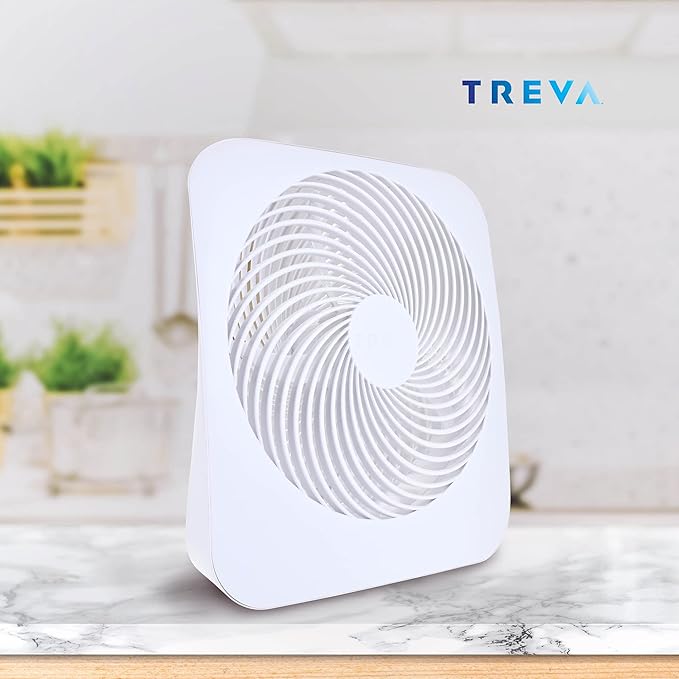 Treva 10-Inch Portable Fan, Powered by Battery and/or AC Adapter - Desk Fan Air Circulating with 2 Cooling Speeds for Personal and Travel Use (White)