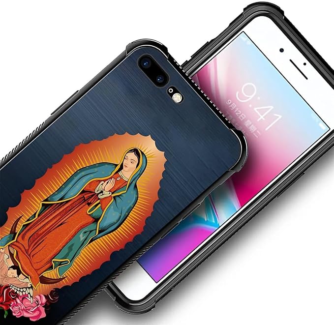 for iPhone 7/8 Case, Red Virgen Guadalupe Pattern Made of Soft Silicone Hard Acrylic Shock Protection for iPhone 7/8