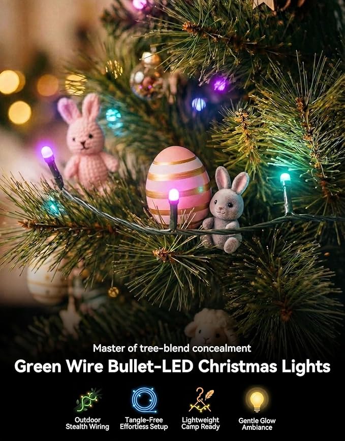LitHome 99FT 300 LED Easter Lights String Outdoor Waterproof, 8 Modes Pastel String Lights Plug in Green Wire, Colorful Easter Light with Timer & Memory Function, Tree Light Outdoor for Garden Patio