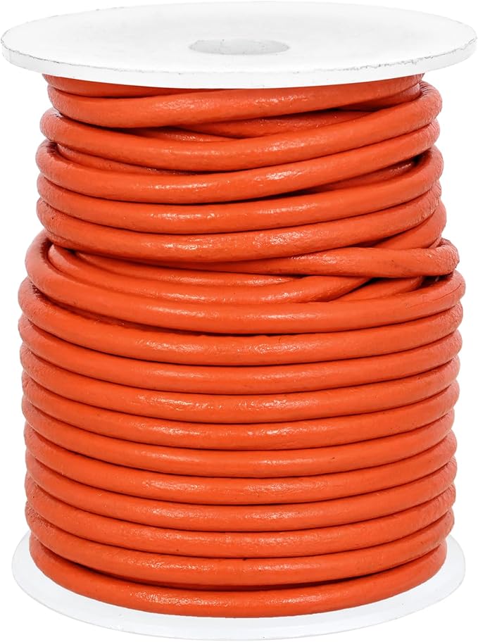 GENIQUE Real/Genuine Round Leather String Cord for Necklace, Bracelets, Jewellery, Braiding (Orange, 3mm)