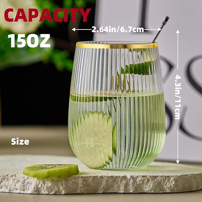 Lueumxc 36 Pack Plastic Wine Glasses, 15Oz Gold Rim Origami Disposable Wine Glasses Unbreakable Clear Plastic Cocktail Glasses Recyclable Shatterproof Reusable Wine Cups