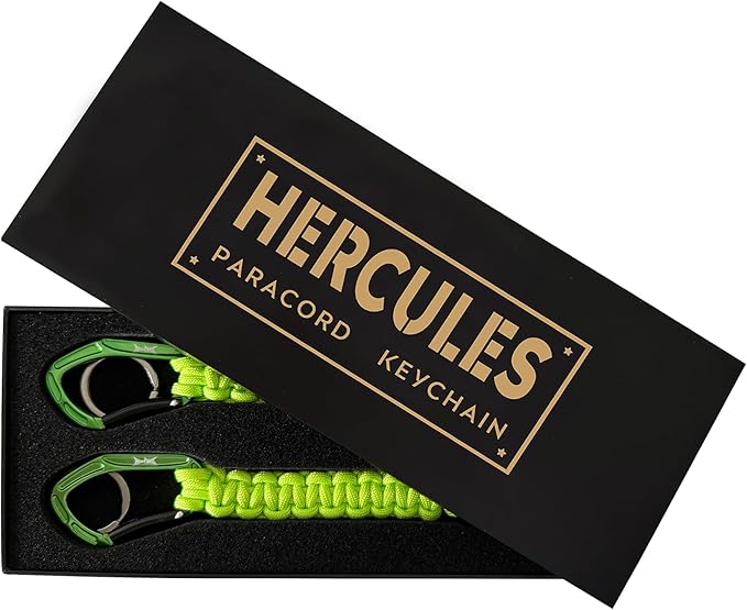 HERCULES Paracord Keychain Set – 2 Pack Lanyard Rope with Aluminum Clip, Durable Paracord Wrist Strap for Outdoor Activities, Neon Green