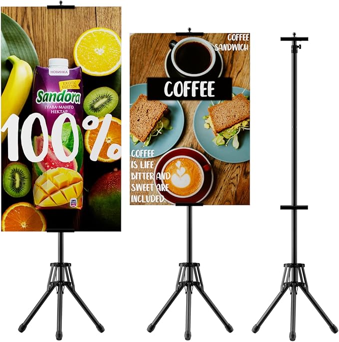 Poster Stands for Display - Floor Poster Board Holder Poster Display Stand Retractable Banner Stand Outdoor Sign Holder, Double-Side Tripod Height up to 80"（1pack）
