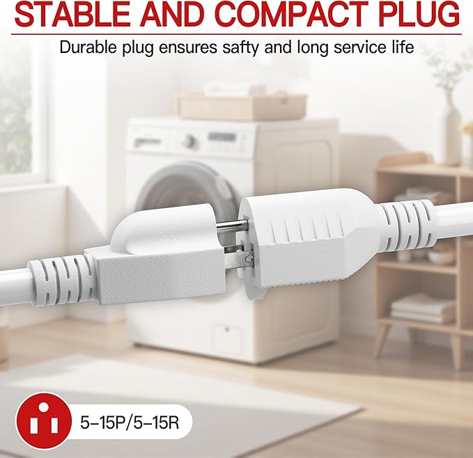 16/3 Short Extension Cord 6 FT, White Extension Cord Flexible & Durable, Indoor 3 Prong Power Cable, Suitable for Home and Office, 13 Amp 1625 Watt 125VAC 16AWG, ETL Listed