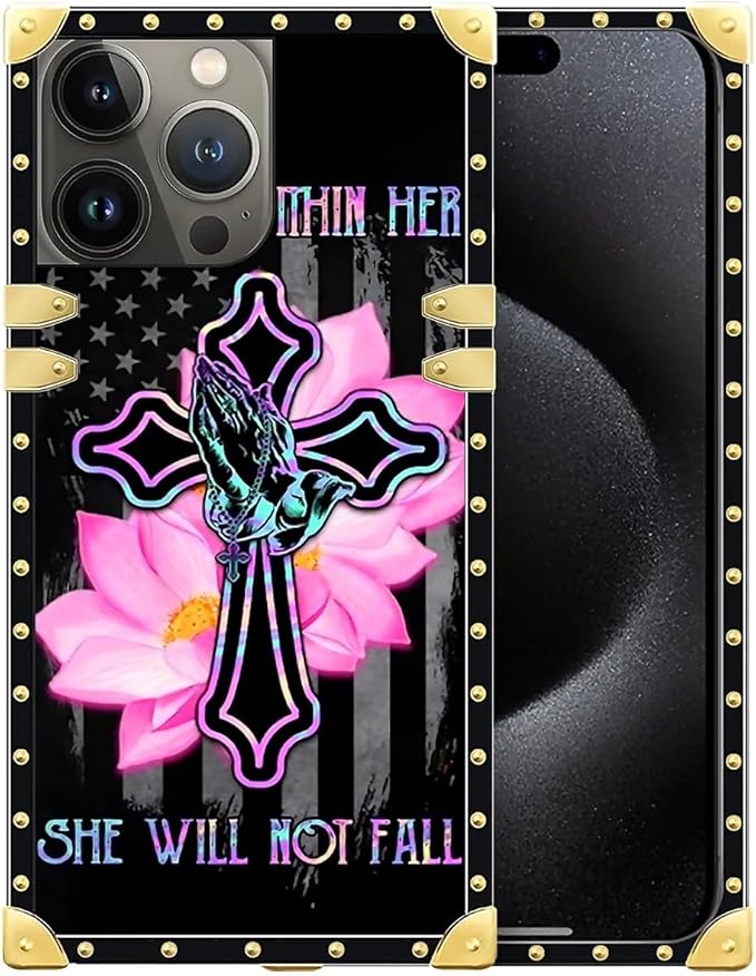 Compatible with iPhone 16 Pro Max Case, Praying Cross Hands Luxury Golden Decoration for Girl Women Soft TPU Shockproof Protective Hard PC Back for iPhone 16 Pro Max