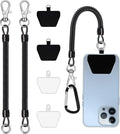 takyu Phone Tether, 2PCS Phone Leash Anti-theft Phone Strap with 4*Patch and 1*Carabiner for Outdoor Hiking Climbing Fit for iPhone Samsung Most Smartphones (Black+Black)