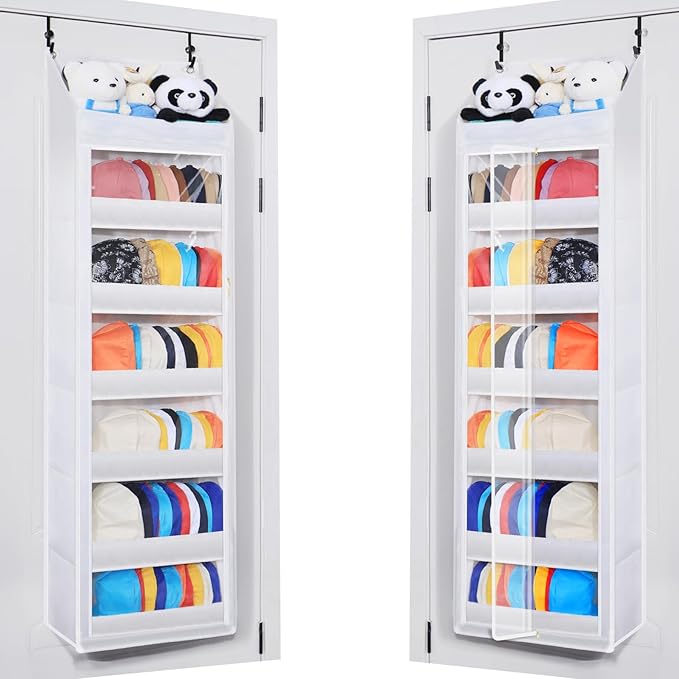 Toread 7-Layer Door-Mounted Baseball Cap Organizer, Dust-Proof Hat Rack Holds 90 Hats, Adjustable Non-Slip Hooks, Multi-Purpose Organizer for Nursery, Bathroom, Bedroom - Patented Design