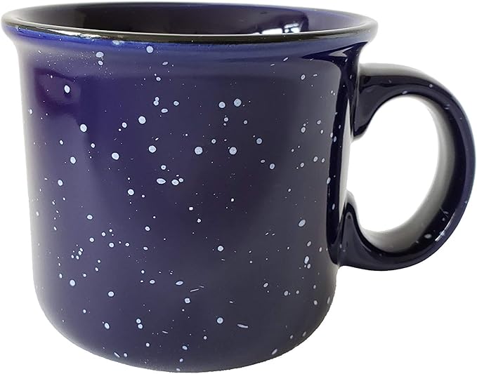 14oz Ceramic Campfire Coffee Mug (Set of 4), Blue with Speckled Finish - Durable Thick Walled Camping Style Cup for Outdoors or Home