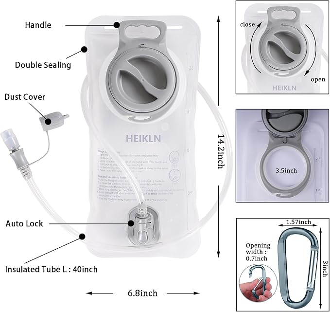 HEIKLN Hydration Bladder 1.5L-2L-2.5L-3L,Leak Proof Water Reservoir, BPA Free Military Water Storage Bladder Bag Hydration Pack Replacement Easy Clean for Bicycling Hiking Camping Hunting Running
