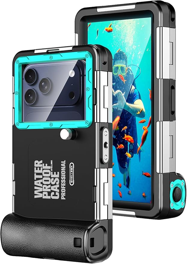 Hllhunkhe Universal Underwater Phone Case for Snorkeling, Professional Diving Waterproof Phone Case for iPhone 7-17 Pro/Pro Max/Plus/Mini, Galaxy S10-S25 Ultra/Plus and Most Phones,Black/Teal