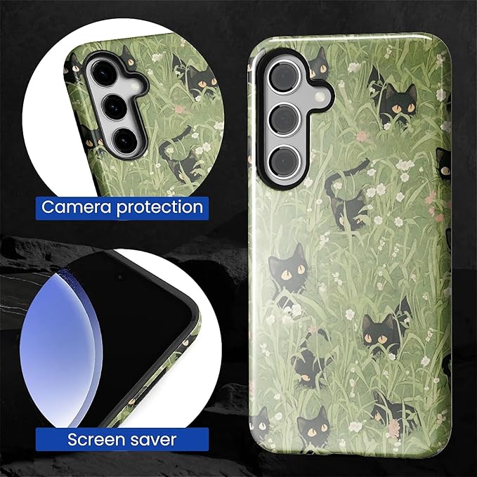 for Samsung Galaxy S24 Case,HL2 Grass Cat Hybrid 2 Layer Hard Shell Silicone Protective Pattern Design Case