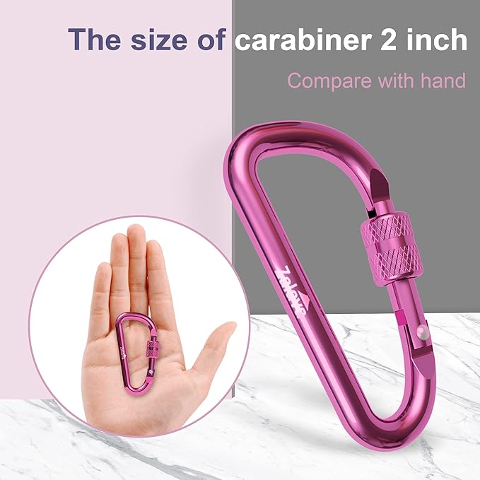 6PCS Carabiner Keychain, 2 inch Aluminum D-Clip Caribeener with Hook