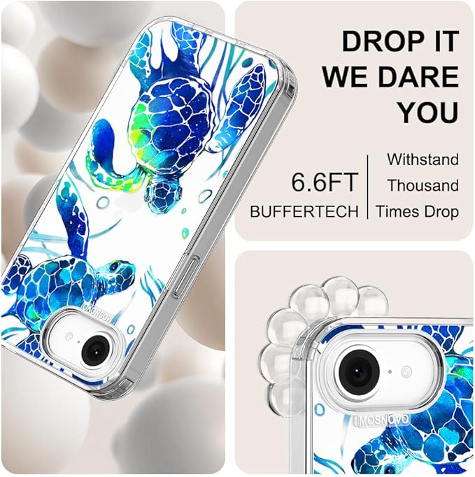 MOSNOVO for iPhone 17e Case/iPhone 16e Case, Shockproof Military-Grade Protection 6.6ft Drop Tested, Clear Phone Case for iPhone 16e / iPhone 17e, Sea Turtles Design