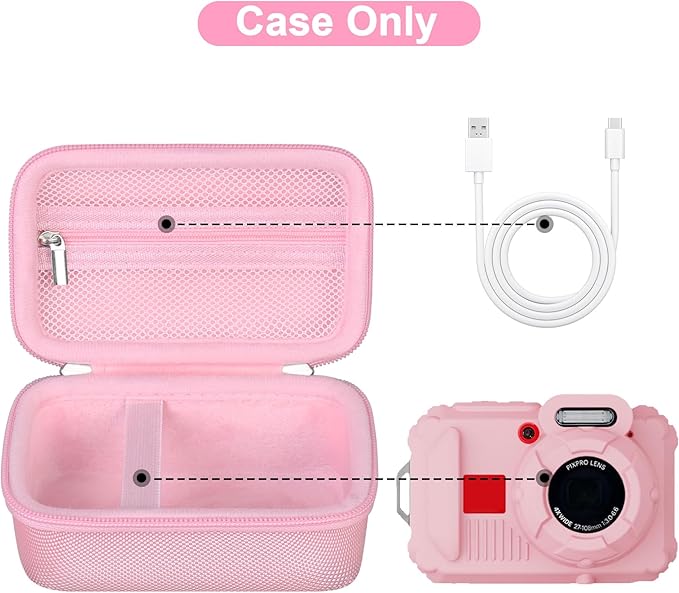 Canboc Carrying Case for Kodak PIXPRO WPZ2 Rugged Waterproof Digital Camera, Underwater Photography Camera Bag, Mesh Pocket fits USB Cable, Battery, Adapter, Pink (Case Only)
