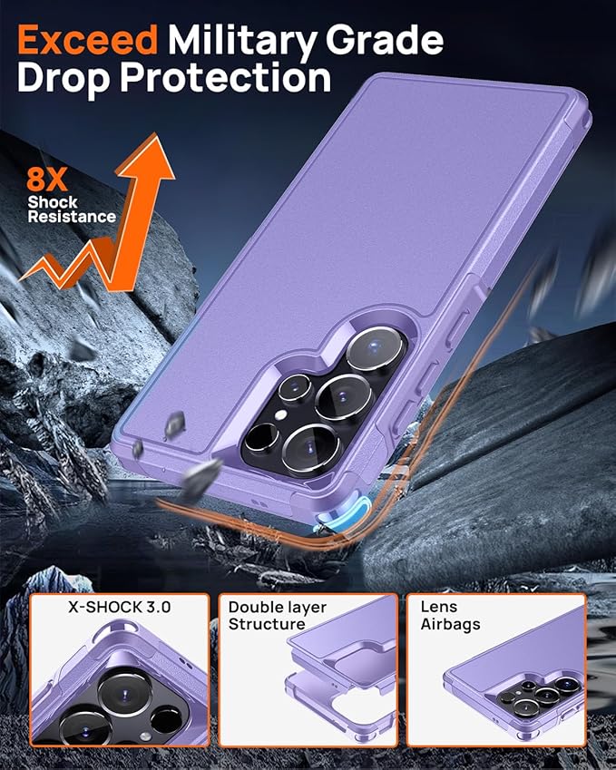 Lanhiem for Samsung Galaxy S25 Ultra Phone Case with Tempered Glass Screen Protector, Shock Absorption, Anti-Scratch Shockproof Case Cover for Samsung S25 Ultra, Purple