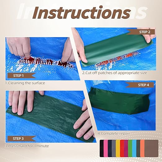 Waterproof Fabric Repair Patch, 9×11Inch 2 Pcs Self-Adhesive Fabric Repair Kit,PVC Repair Patch, for Tent, Canvas, Canopy,RV Awning Repair,Car Seats(Deep Sea Blue)