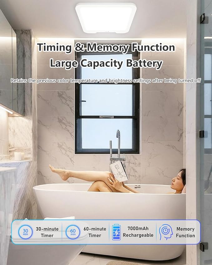 Rechargeable Motion Sensor Ceiling Light with Remote, Dimmable Magnetic Mount Closet Light, 7000mAh Battery Operated LED Shower Light, 3 Color Temperatures for Bathroom, Stairs, Hallway, Garage,Pantry
