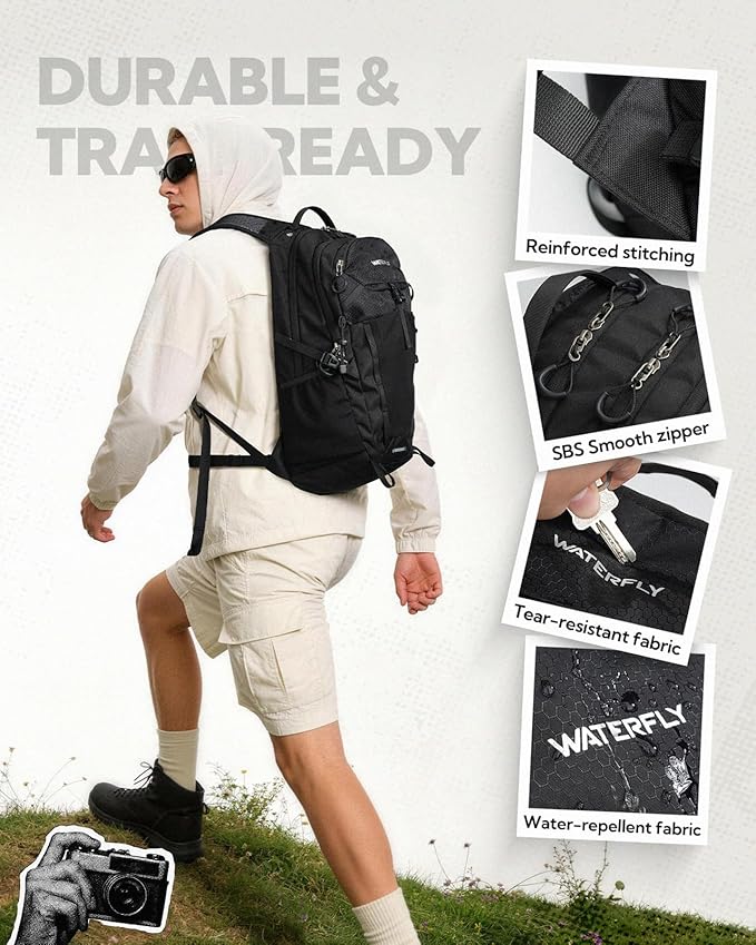 WATERFLY Small Lightweight Hiking Backpack: 20L Outdoor Daypack with Phone Pocket, Hydration Compatible, Breathable Backpanel, Multi-Compartment for Camping Trekking Travel Women Men