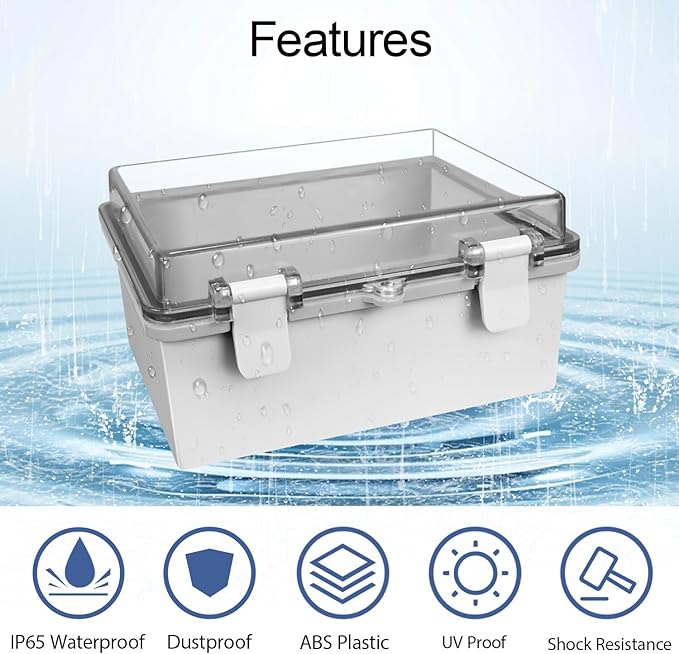 ABS Plastic Dustproof Waterproof IP65 Junction Box Hinged Shell Universal Electrical Project Enclosure Gray, with PC Transparent Clear Cover 8.7 x 6.7 x 4.3inch(220 x170 x110mm)