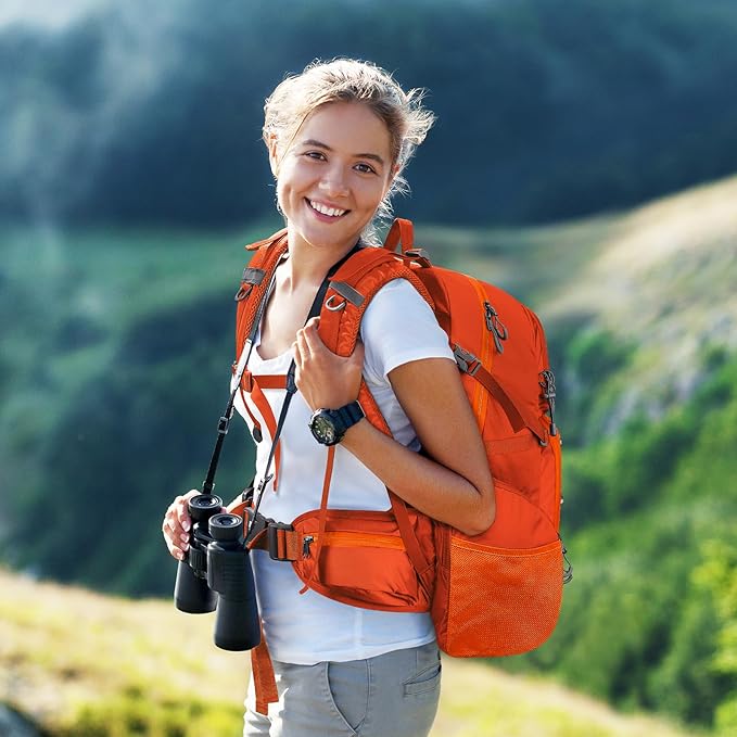 Maelstrom Hiking Backpack, 40L Waterproof Camping Daypack for Men and Women, Lightweight Travel Pack with Rain Cover (Orange)