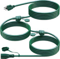 25Ft Outdoor Extension Cord Multiple Plugs- Evenly Spaced 3 Outlets Plugs with Safety Cover, 16/3 SJTW Green Outdoor Extension Cord for Landscape, Christmas Tree Lights, Holiday, ETL Listed