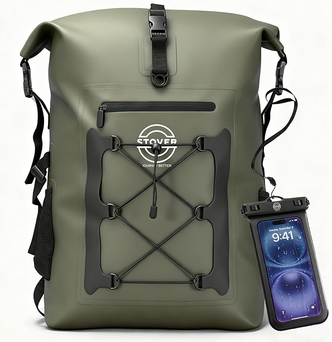 STOVER 5/10/25/30/40/55L Waterproof Dry Bag- Roll-Top Backpack w/Phone Case- Kayaking, Hiking, Camping, Boating- Men/Women
