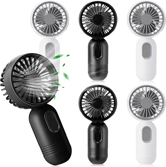 Rossesay 6 Pcs Mini Portable Fan Bulk Cute Handheld Lightweight Small Little Personal Hand Eyelash Fan 3 Speeds USB Rechargeable for Women Men Indoor Outdoor Makeup Travel (Black and White)