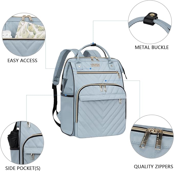 VANKEAN 17 Inch Laptop Backpack for Women Men Fashion Computer Work Bag, Large Capacity Waterproof, with USB Port & RFID Pockets, College Daypack Business Travel Backpack, Light Blue