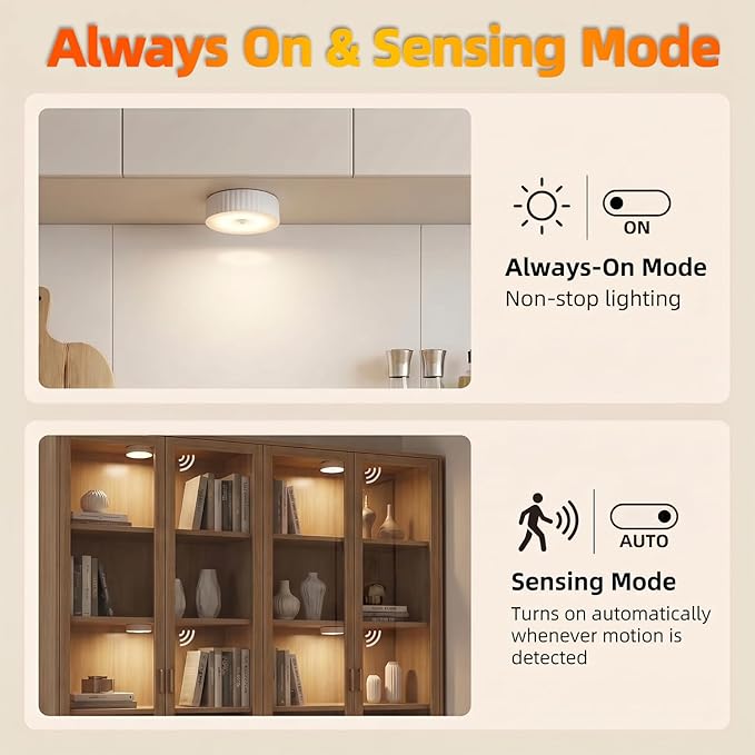 5Pack Under Cabinet Lighting, 2000mAh Rechargeable LED Puck Lights, Magnetic Closet Lights, Wireless Under Counter Lights for Kitchen, Stairs