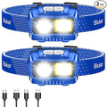 Blukar LED Headlamp,2000L Super Bright Rechargeable Headlight Flashlight with White&Red Light 2 Pack - Motion Sensor,Dimmable Brightness,8 Modes,Spotlight&Floodlight,IPX5 Waterproof for Camping-Blue