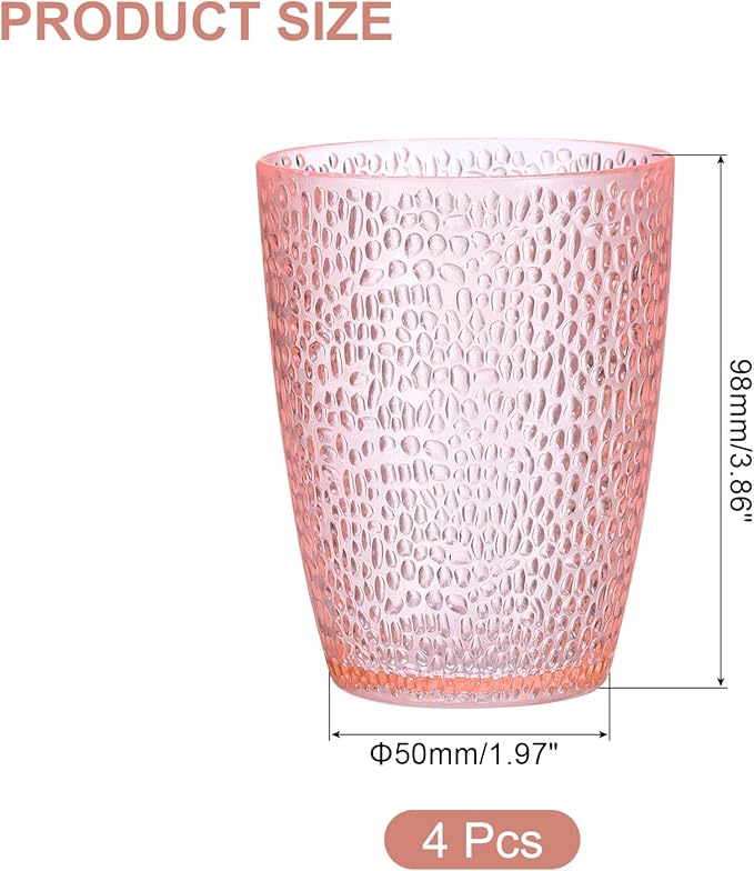 uxcell 10oz Acrylic Drinking Glasses, 4Pcs Plastic Reusable Tumblers Drinkware Unbreakable Water Glasses Cup Stackable & Dishwasher Safe for Home Outdoors Restaurant, Pink