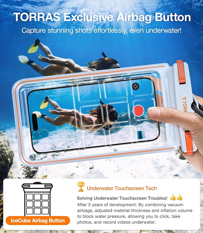 TORRAS IPX8 Waterproof Phone Pouch Floating, Underwater Screen Touchable, Water Proof Case with Lanyard for iPhone 17 Pro Max 16 S26, Cellphone Dry Bag Cruise Essentials 7.0 inch, White