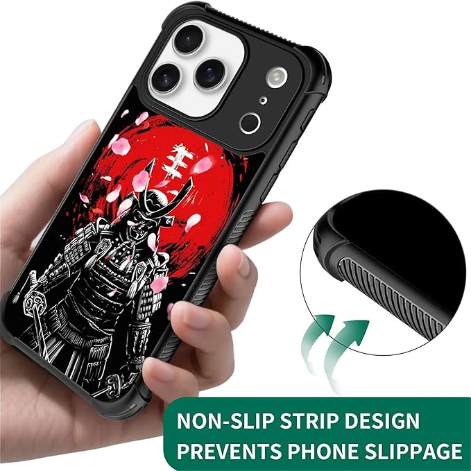 for iPhone 17 Pro Case,for MagSafe Graphic Design for Girl Boy Soft Silicone Hard Acrylic Shock Protection Designed for iPhone 17 Pro Sakura Japanese Samurai Pattern