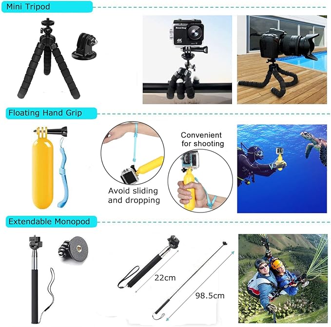 Action Cameras Accessory Kit, Bonvvie 50-in-1 Sports Camera Accessory Kit Compatible with Hero 13/12/11/10/9/8/7 Black, Max/Fusion, Insta360 Osmo Action SJCAM SJ6000 SJ5000 Campark REMALI