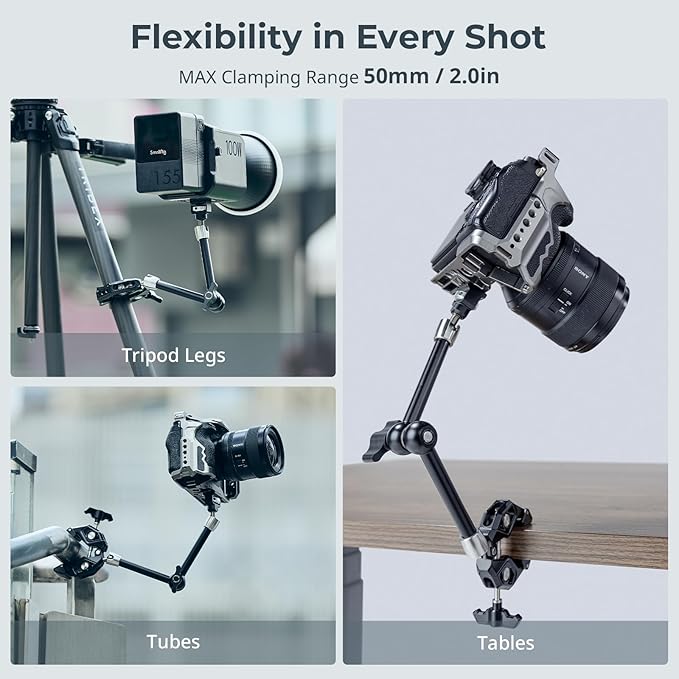 SMALLRIG 12.9 Inches Magic Arm Clamp, with 1/4'' Screw & Anti-Deflection Retractable Pin, Clamp Mount for GoPro/for Insta360 /for DJI Action/for DSLR/for Light/for Monitor/for Phone - 5312