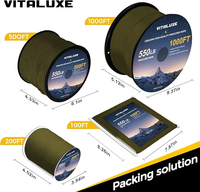 Paracord 550, 4mm, 7 Triple Strands Utility Rope, Parachute Cord for Survival Gear, Camping, Hiking, and DIY Bracelets, Keychains,Accessories, Type III