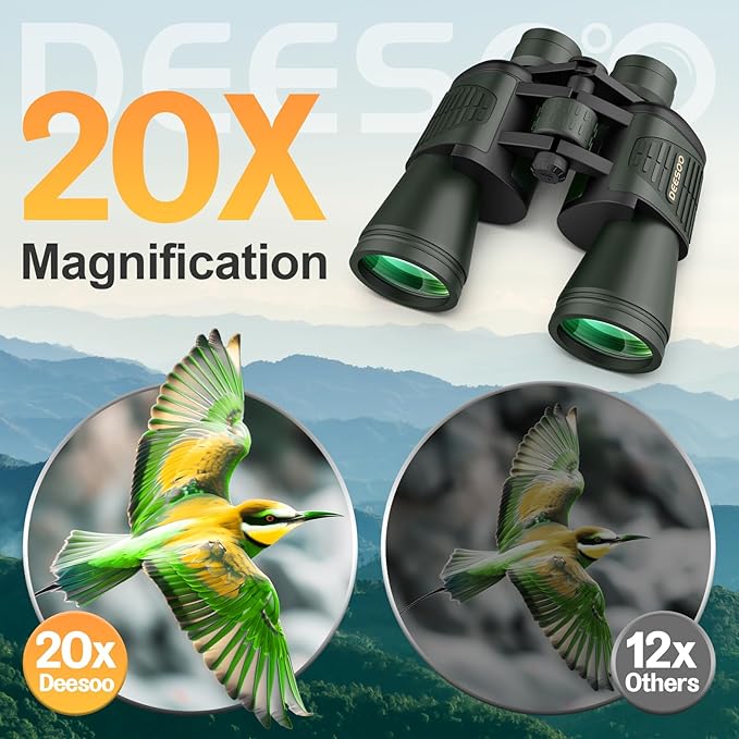 20x52 Binoculars for Adults High Powered - HD Large View Binoculars with Low Light Vision - Professional Binocular for Hunting Bird Watching Travel Cruise Outdoor Sports Gifts for Men - Green