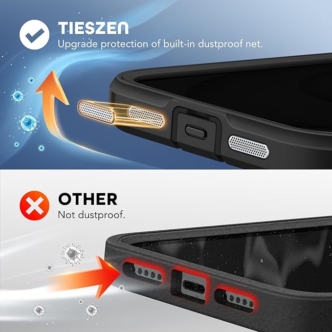 TIESZEN for iPhone 15 Case, Compatible with MagSafe, Built-in Privacy Screen Protector and Camera Protection, Anti Spy Full Body Dustproof Shockproof Hard Phone Case 6.1", Black
