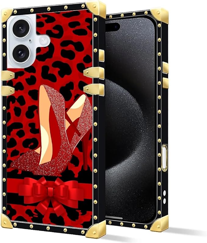 Compatible with iPhone 16 Case, Elegant High Heels Luxury Golden Decoration for Girl Women Soft TPU Shockproof Protective Hard PC Back for iPhone 16