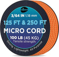 TECEUM Micro Paracord – 1.18 mm X 125 ft – Micro Utility Cord – Thin Braided Paracord Rope – Best for Crafting, DIY Projects, Fishing, Camping – Wind Chime Replacement – Survival Strong String