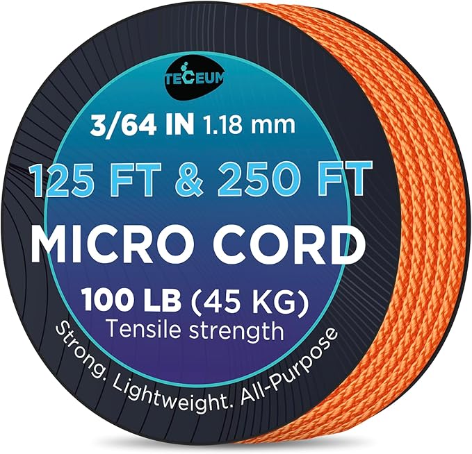 TECEUM Micro Paracord – 1.18 mm X 125 ft – Micro Utility Cord – Thin Braided Paracord Rope – Best for Crafting, DIY Projects, Fishing, Camping – Wind Chime Replacement – Survival Strong String