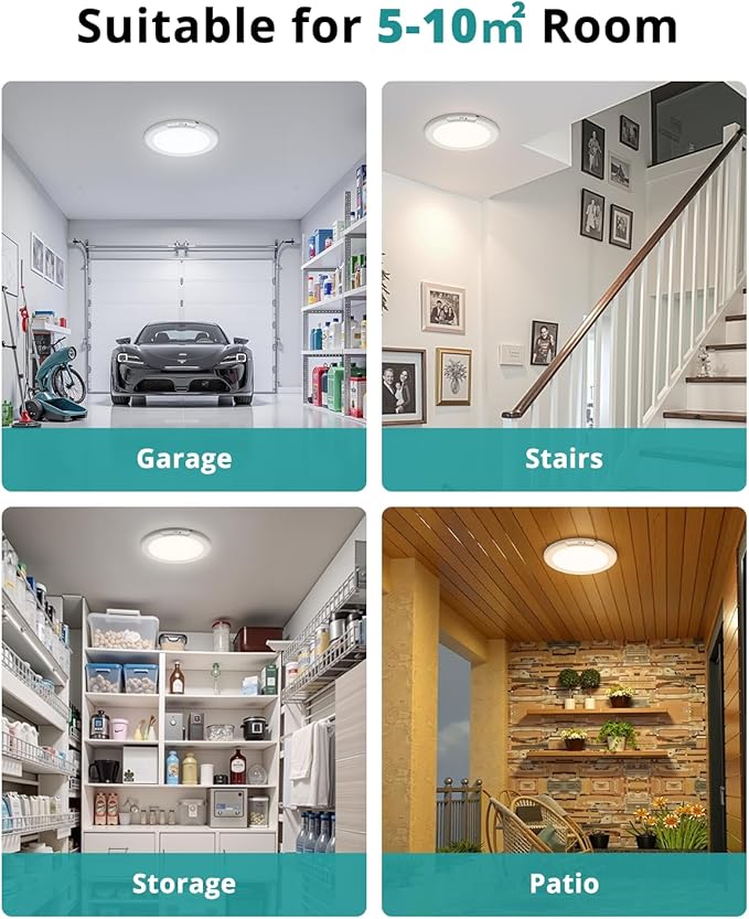 wowatt Battery Operated Ceiling Light Rechargeable Ceiling Lights with Remote Wireless Shower Lighting 3000K 4500K 6500K 7.48in Dimmable Timing Overhead Light for Closet Shower Living Room