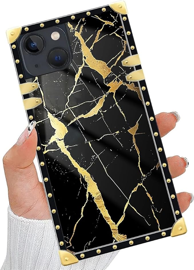 Compatible with iPhone 15 Case, Black Gold Marble Nature Luxury Golden Decoration for Girl Women Soft TPU Shockproof Protective Hard PC Back for iPhone 15