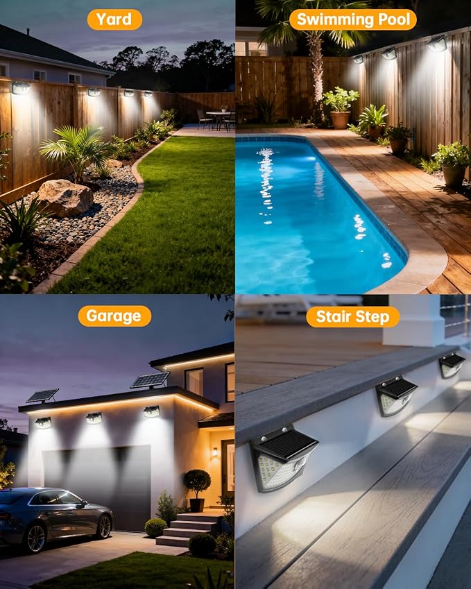 Aootek New Solar Motion Sensor Lights 120 LEDs with Lights Reflector,270° Wide Angle, IP65 Waterproof, Step Lights for Front Door, Yard, Garage, Deck (Black, Daylight White, 1-Pack)