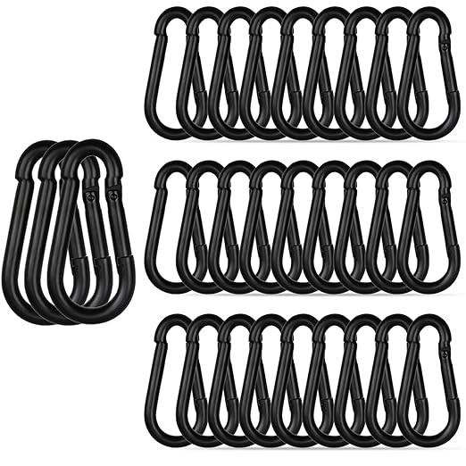 30PCS M8 Heavy Duty Carabiner Clip, 3Inch Snap Hook Quick Link Carabiner Clips,Spring Link Buckle for Fishing Camping Hammock Dog Leashes-550LBS Holding Capacity (Black)