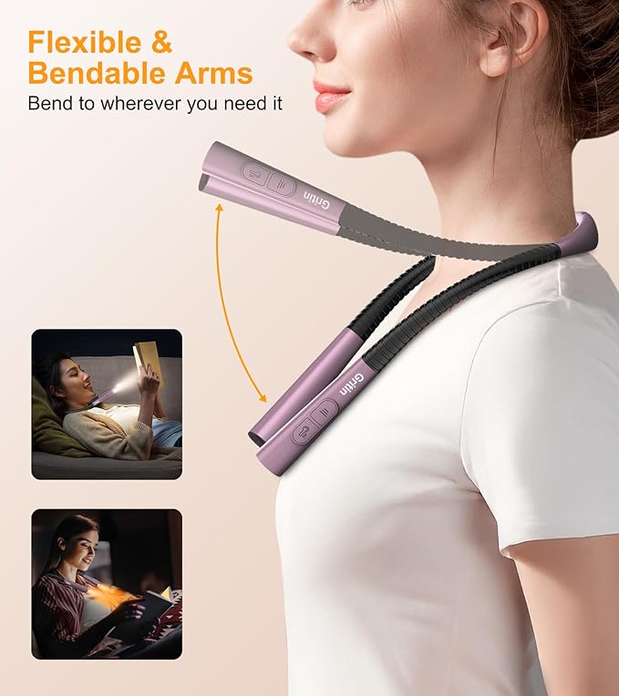 Gritin Book Light, Eye Caring 4-Color & 5-Brightness Neck Light Reading Light- Stepless Dimming,30-min Timer,80+ Hrs Runtime,Bendable Round Neck Design, Lightweight for Reading-Midnight Purple